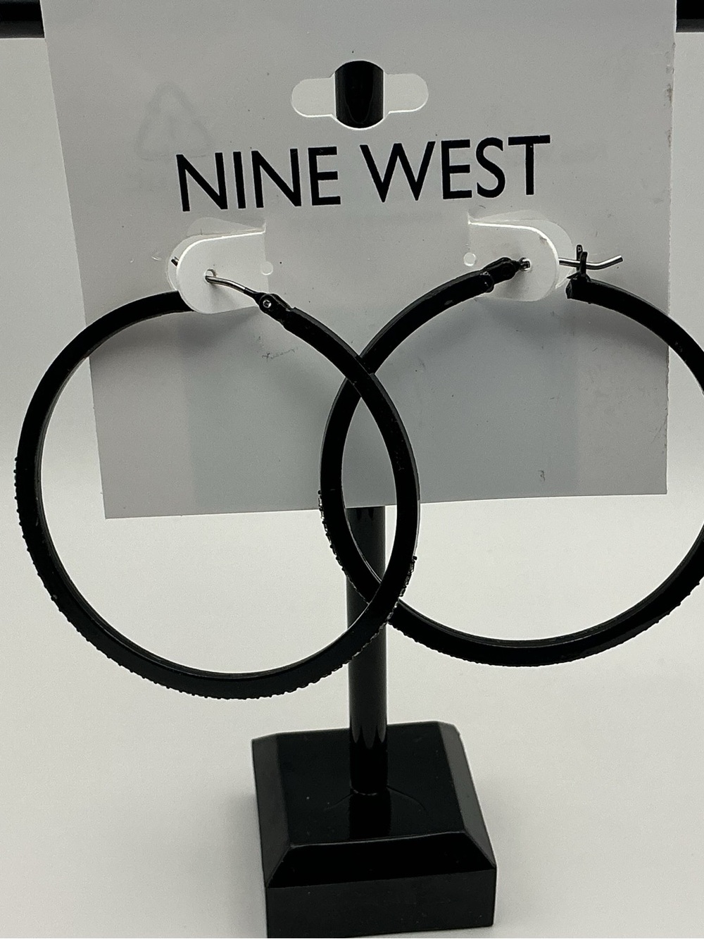 Nine West Black Rhinestone Hoop Earrings NWT